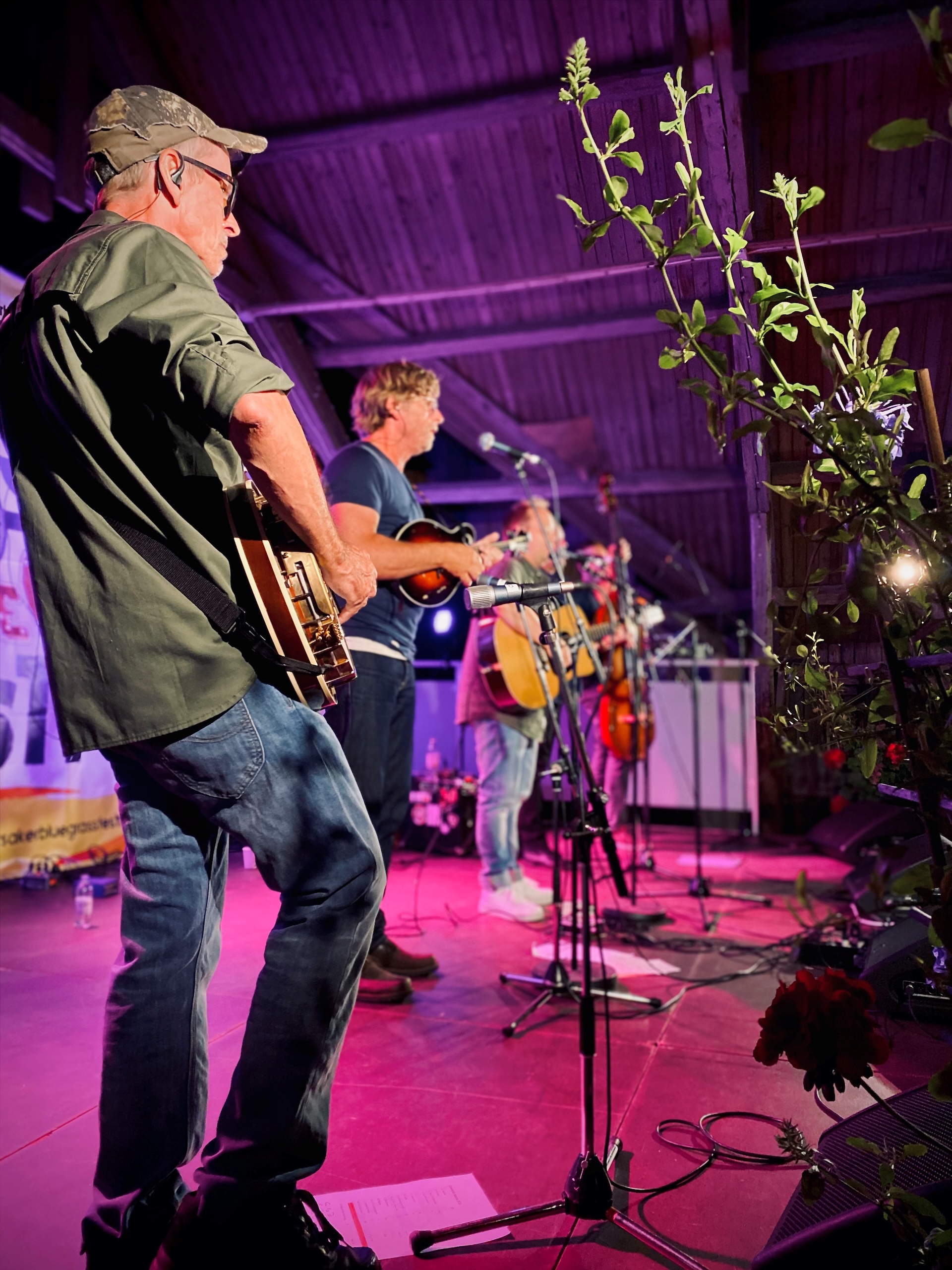 Artister på scen spelar instrument