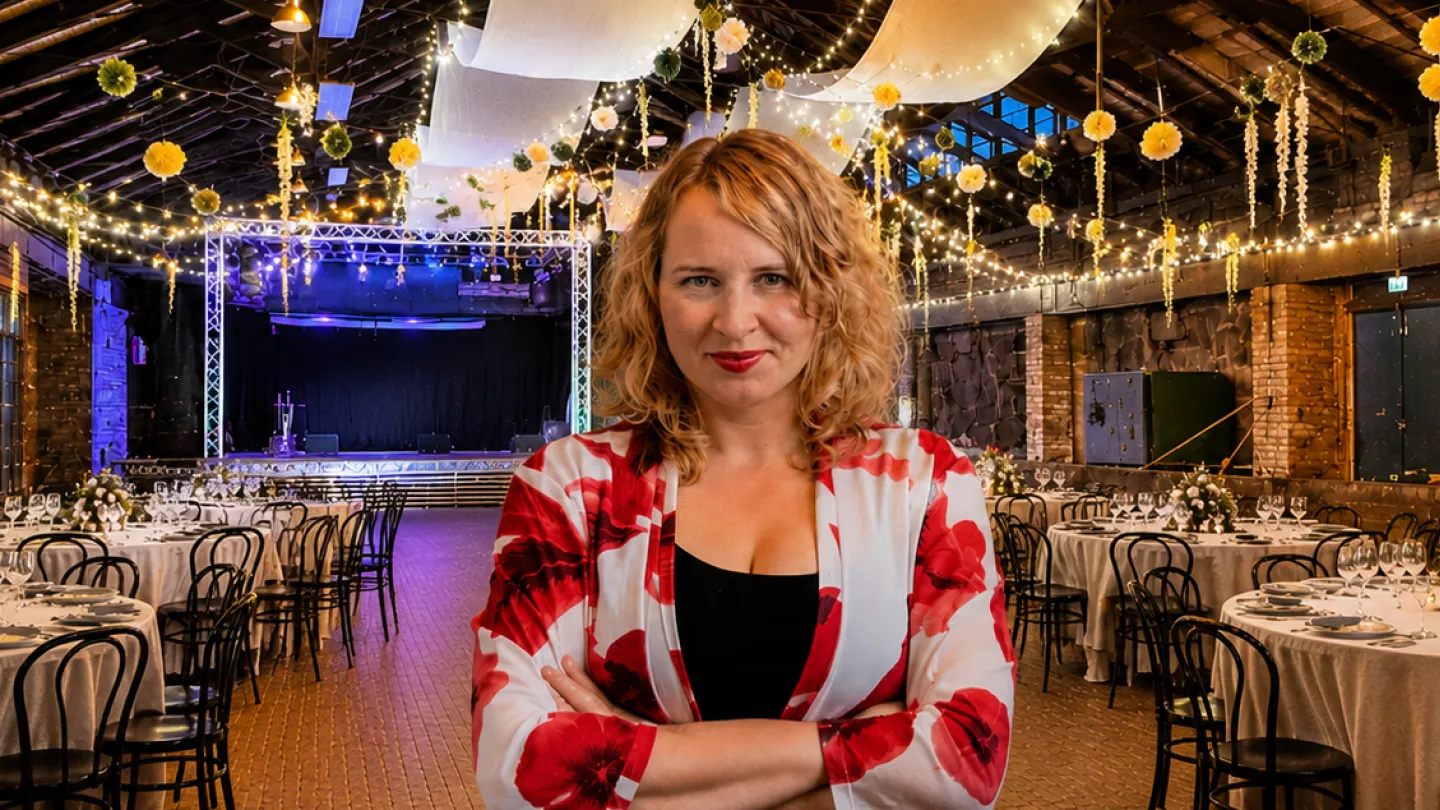 Bildkollage Linda Vismer i en restaurang
